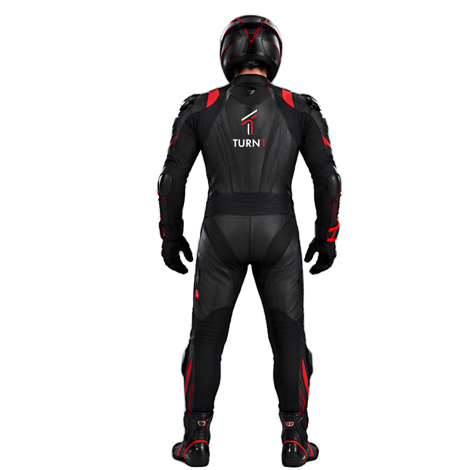 Leather Motorcycle Racing Suit with CE Armor & Knee Sliders – Black & Red