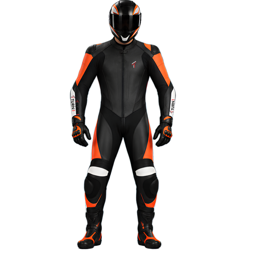 Aniline Cowhide Leather Motorcycle Racing Suit with Shoulder Sliders – Black, Red & White