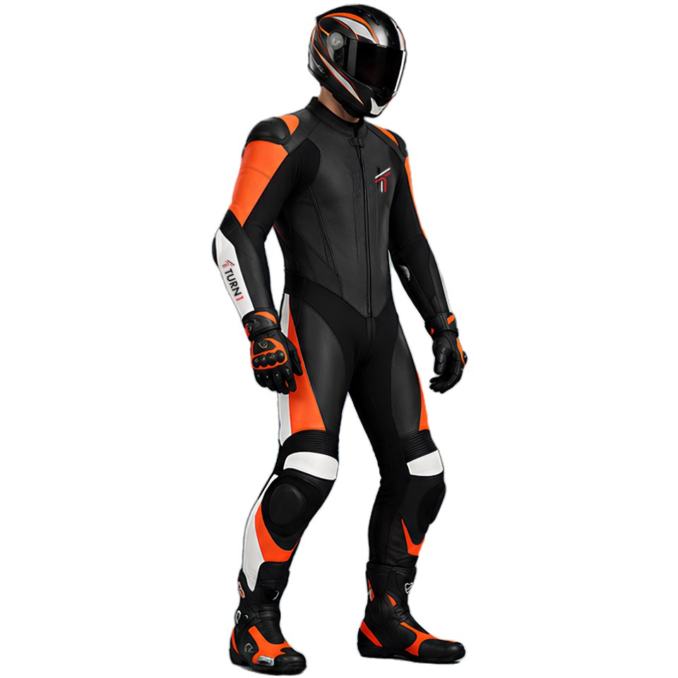 Aniline Cowhide Leather Motorcycle Racing Suit with Shoulder Sliders – Black, Red & White