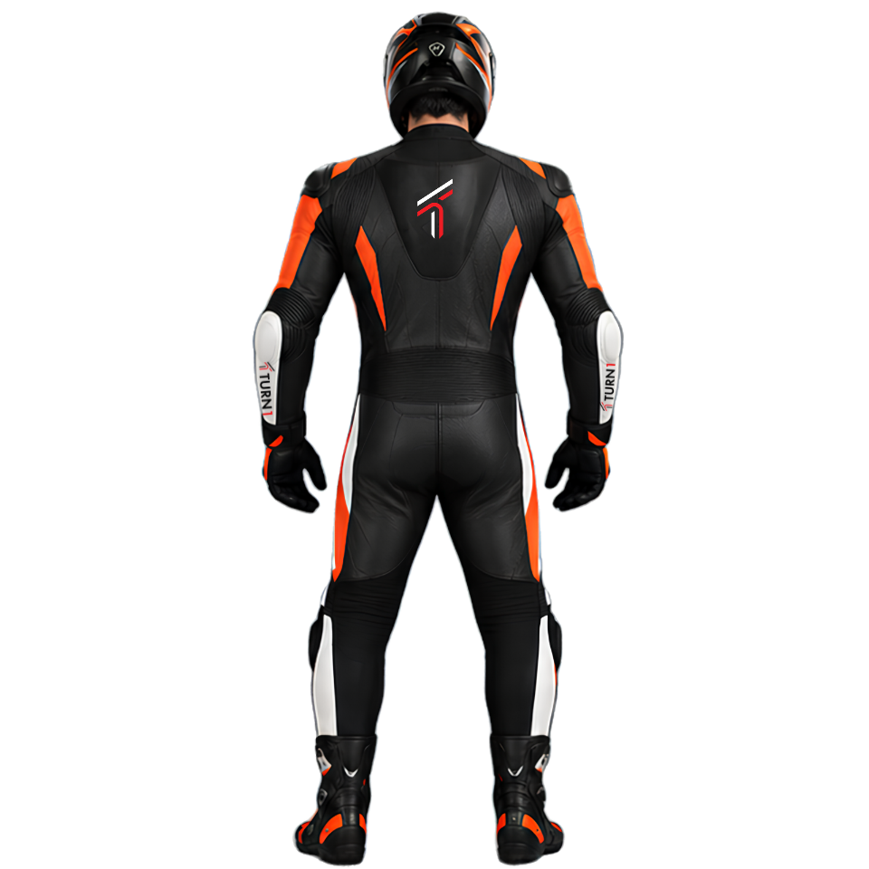 Aniline Cowhide Leather Motorcycle Racing Suit with Shoulder Sliders – Black, Red & White