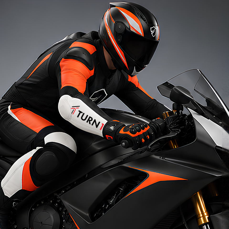 Aniline Cowhide Leather Motorcycle Racing Suit with Shoulder Sliders – Black, Red & White