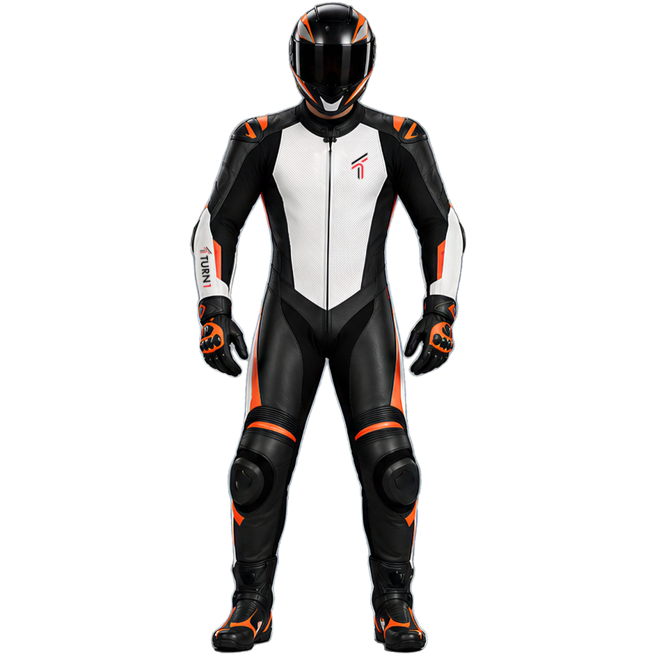 Full-Grain Leather Motorcycle Racing Suit with CE Armor & Detachable Knee Sliders