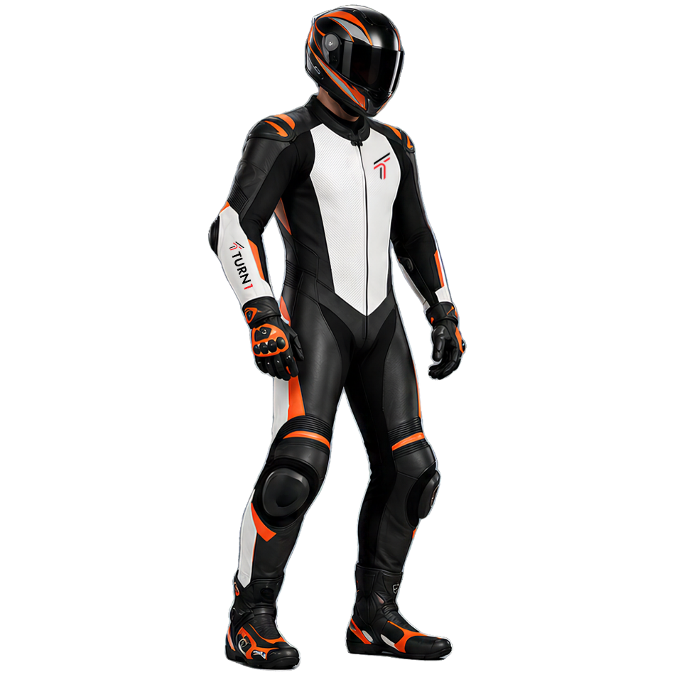 Full-Grain Leather Motorcycle Racing Suit with CE Armor & Detachable Knee Sliders
