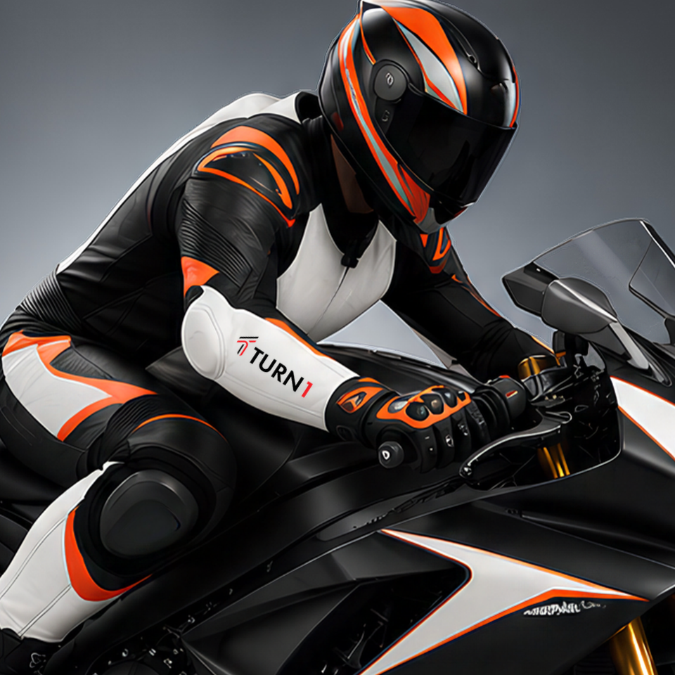 Full-Grain Leather Motorcycle Racing Suit with CE Armor & Detachable Knee Sliders