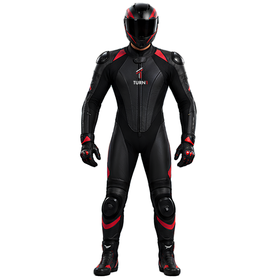 Cowhide Leather Motorcycle Racing Suit with CE Armor & Replaceable Knee Sliders – Black & Red