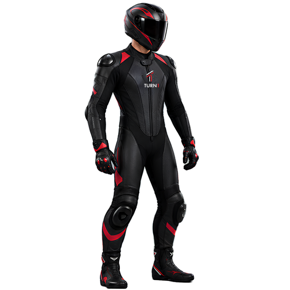 Cowhide Leather Motorcycle Racing Suit with CE Armor & Replaceable Knee Sliders – Black & Red