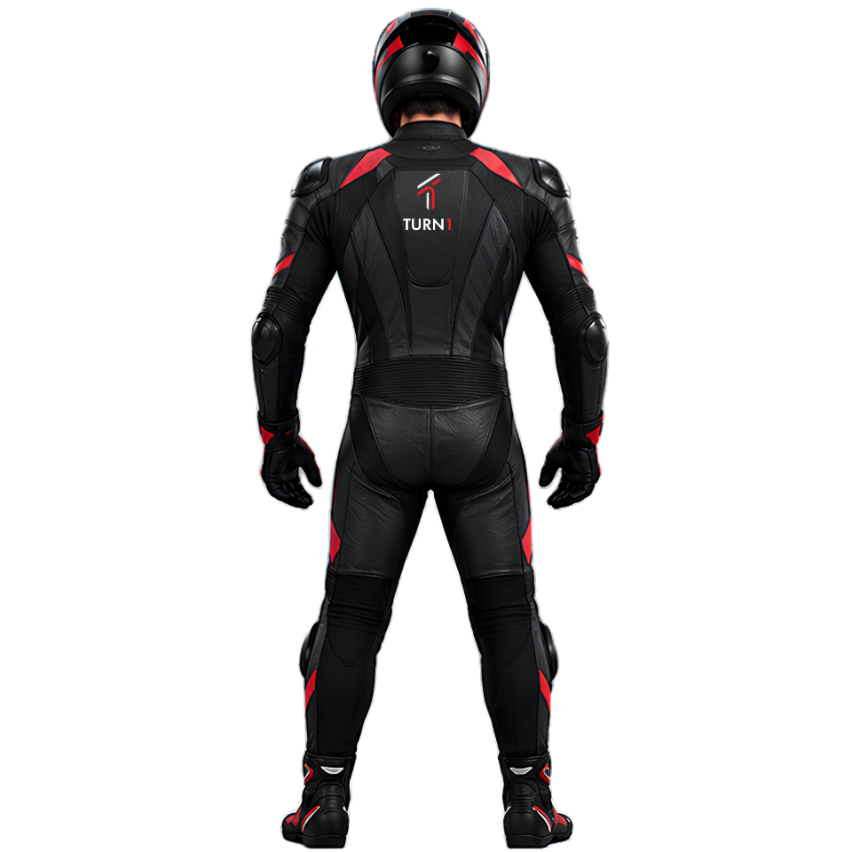 Cowhide Leather Motorcycle Racing Suit with CE Armor & Replaceable Knee Sliders – Black & Red