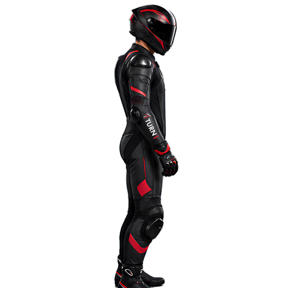 Cowhide Leather Motorcycle Racing Suit with CE Armor & Replaceable Knee Sliders – Black & Red