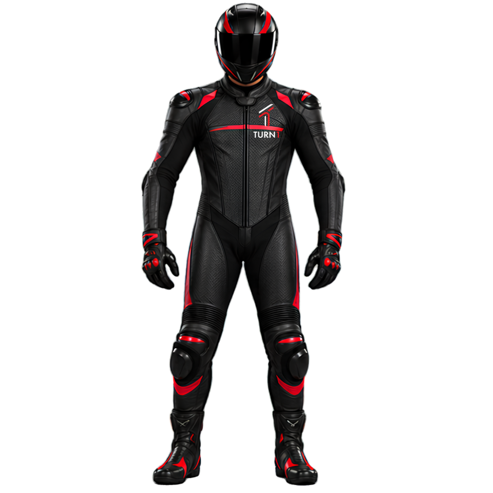 Perforated Leather Motorcycle Racing Suit with CE Armor & Replaceable Knee Sliders