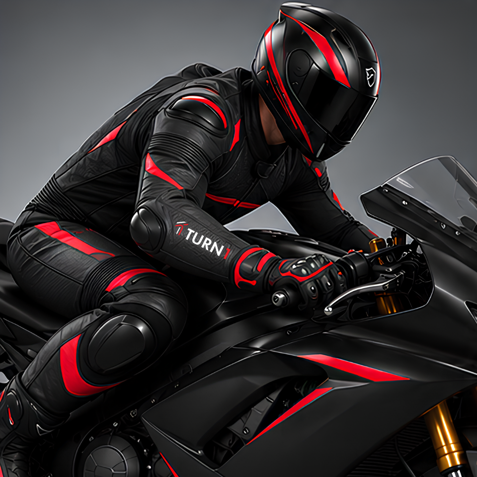 Perforated Leather Motorcycle Racing Suit with CE Armor & Replaceable Knee Sliders
